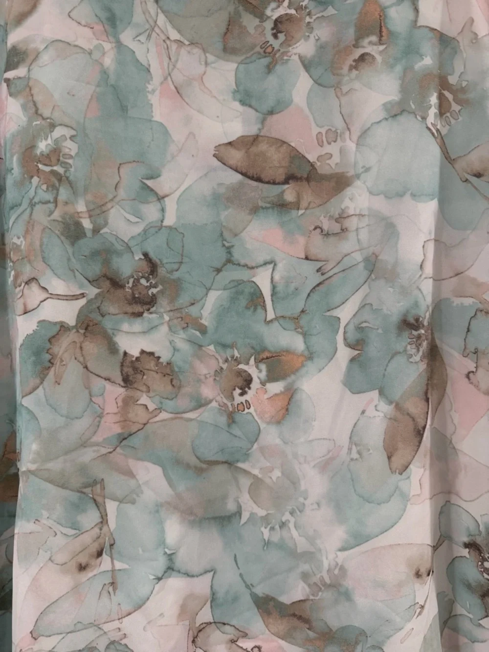 Calvin Klein Sheer Aqua Floral Ruched V-Neck Blouse - Picture 6 of 7
